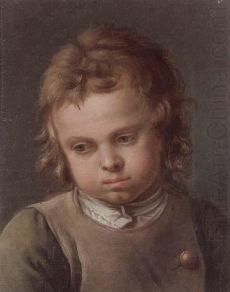 Portrait of a young boy,head and shoulders,wearing a grey smock and a green shirt, unknow artist